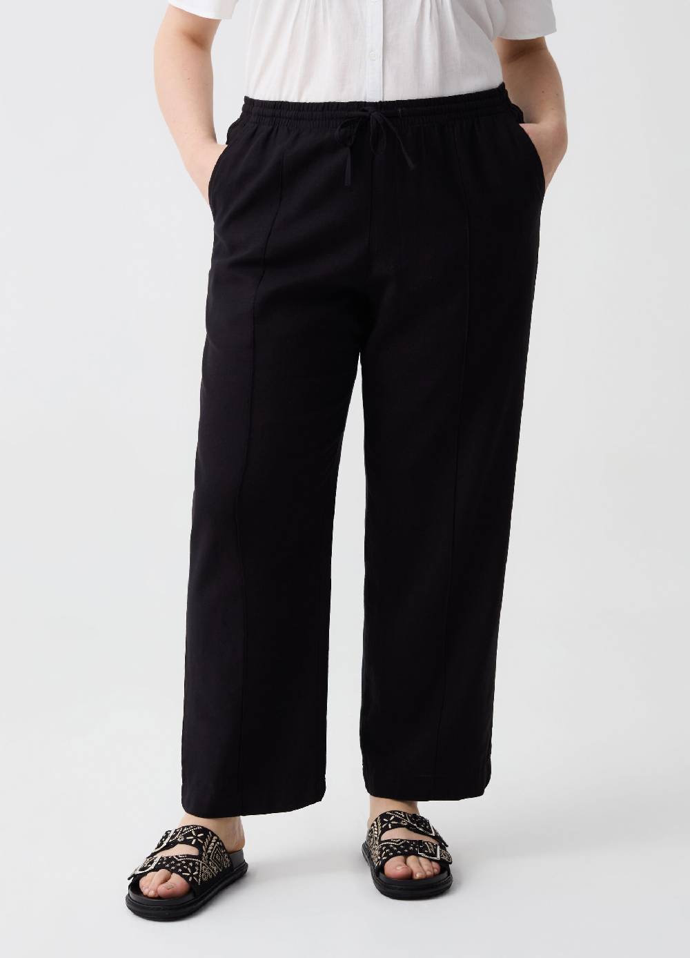 Ovs Pantaloni wide leg in lino e viscosa Curvy Qualità