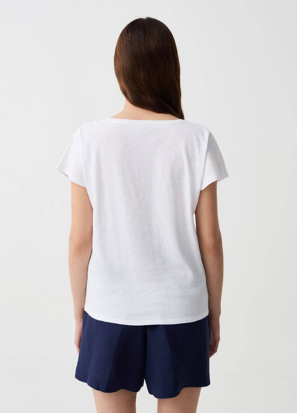 Ovs T-shirt in lino e cotone con scollo a V Italy