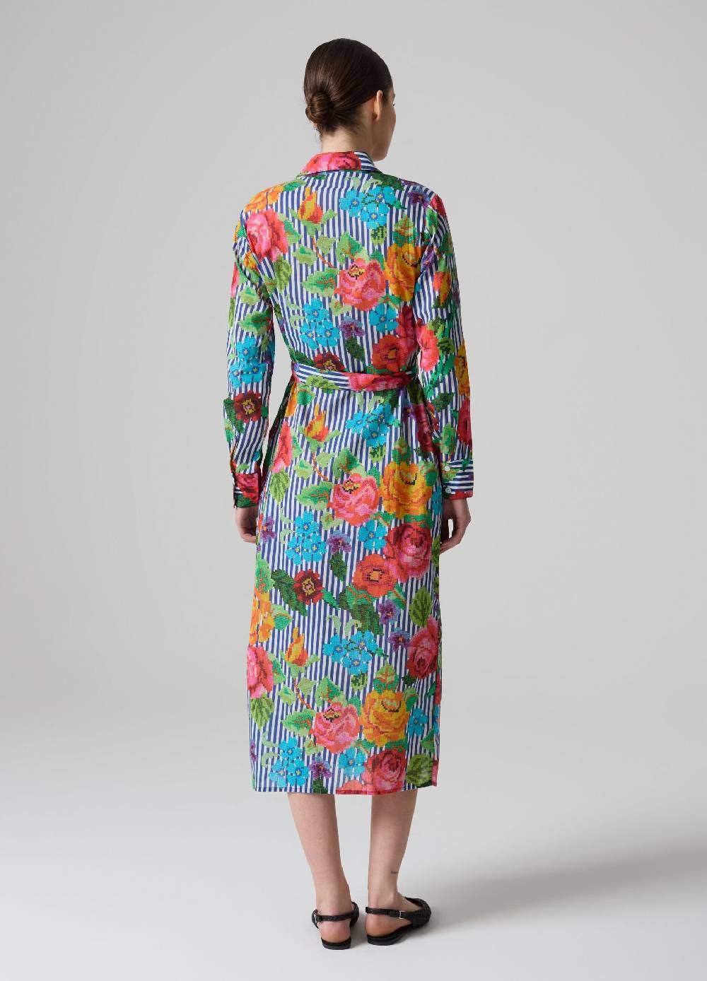 Ovs Vestito chemisier a righe con disegno a fiori Saldi Di Fabbrica