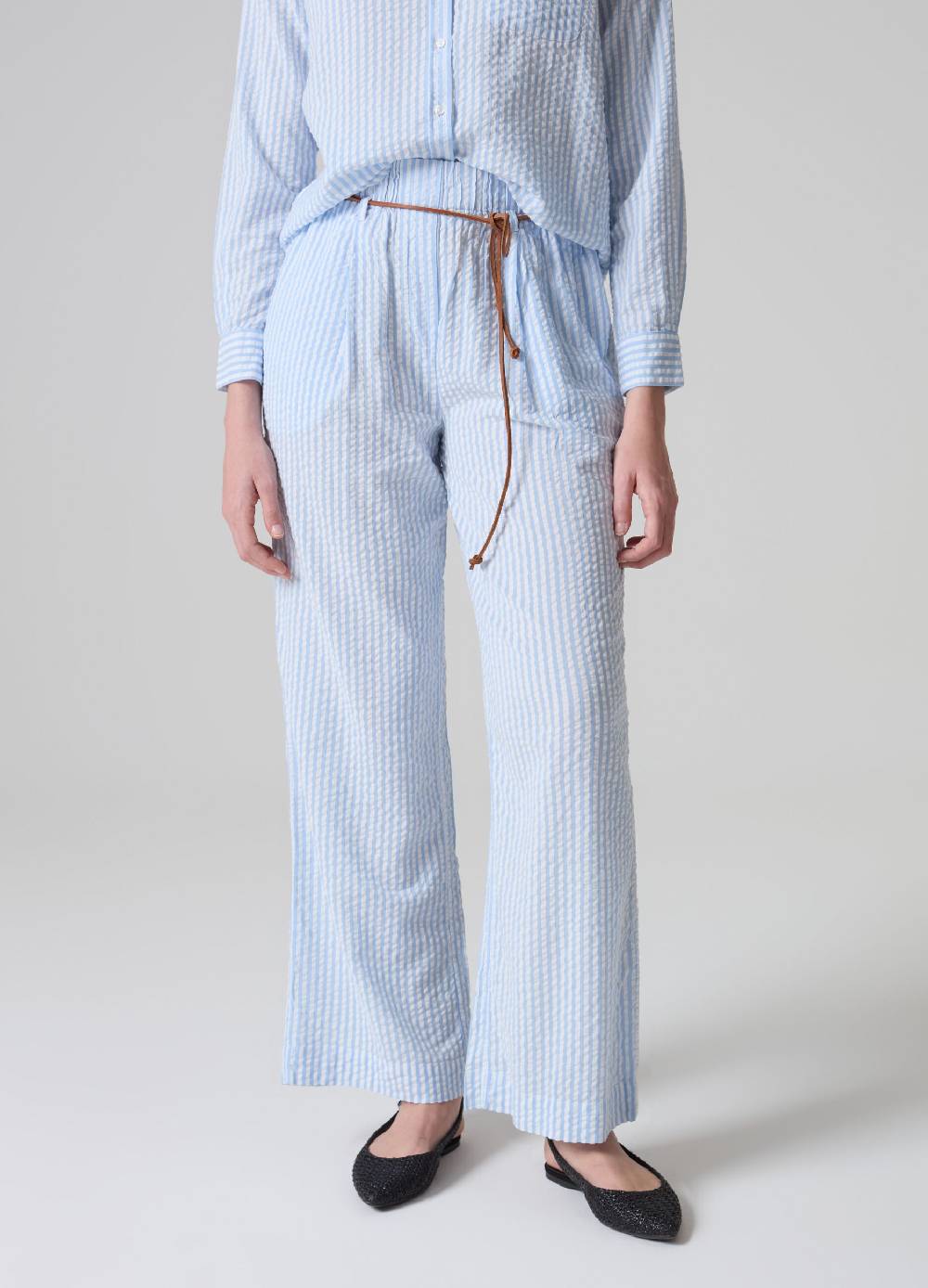 Ovs Pantaloni in seersucker a righe con cintura Online