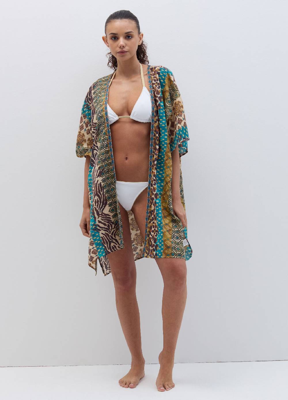 Ovs Kimono aperto copri costume stampa esotica Nuova