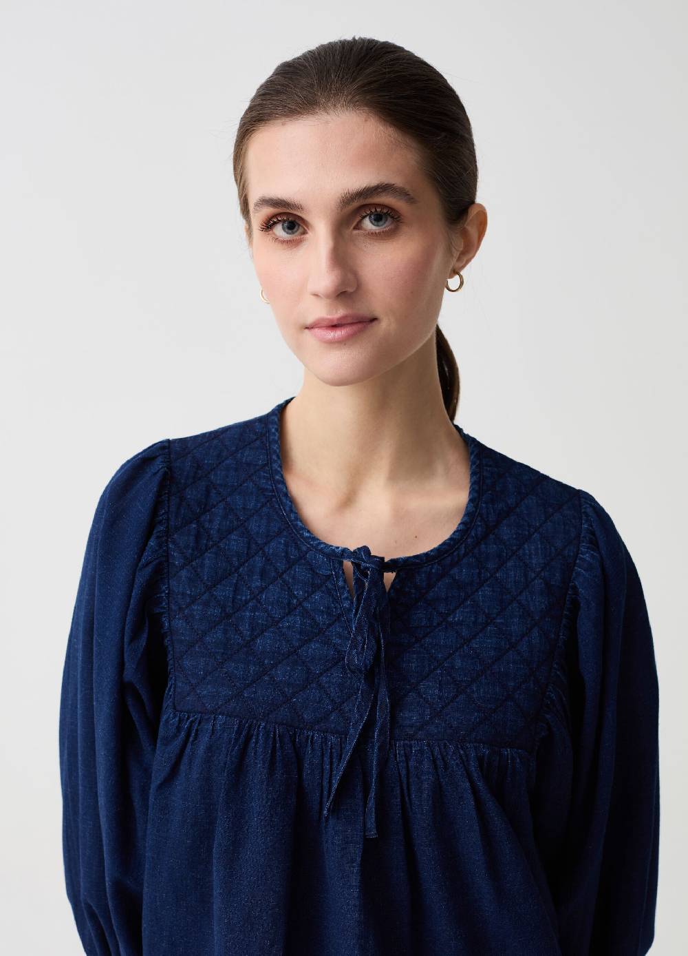 Ovs Blusa in denim con ricamo a rombi Online