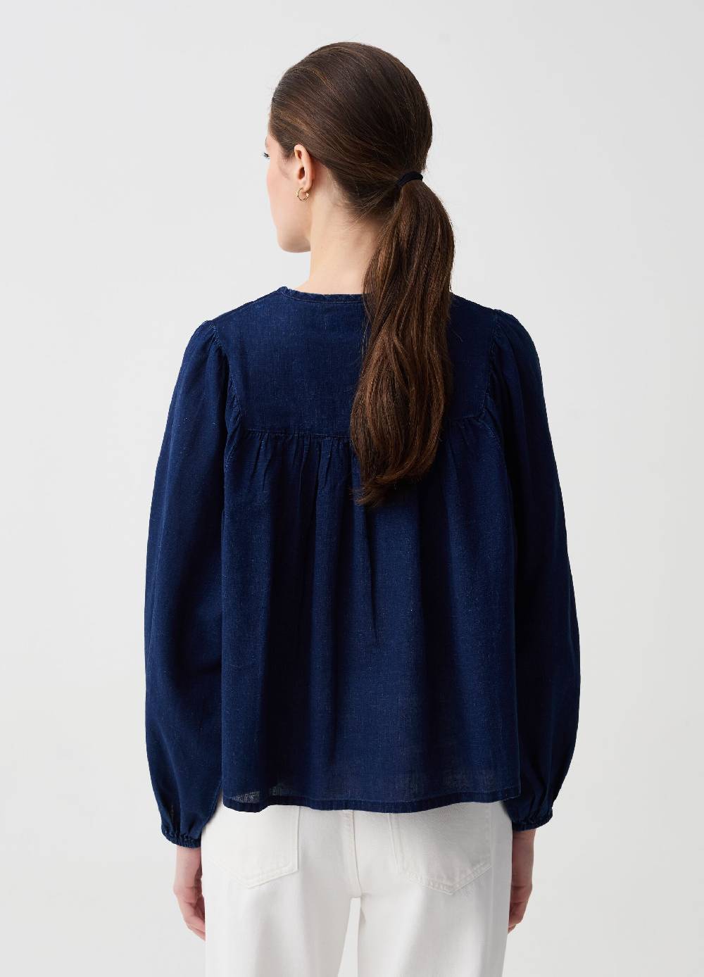 Ovs Blusa in denim con ricamo a rombi Online
