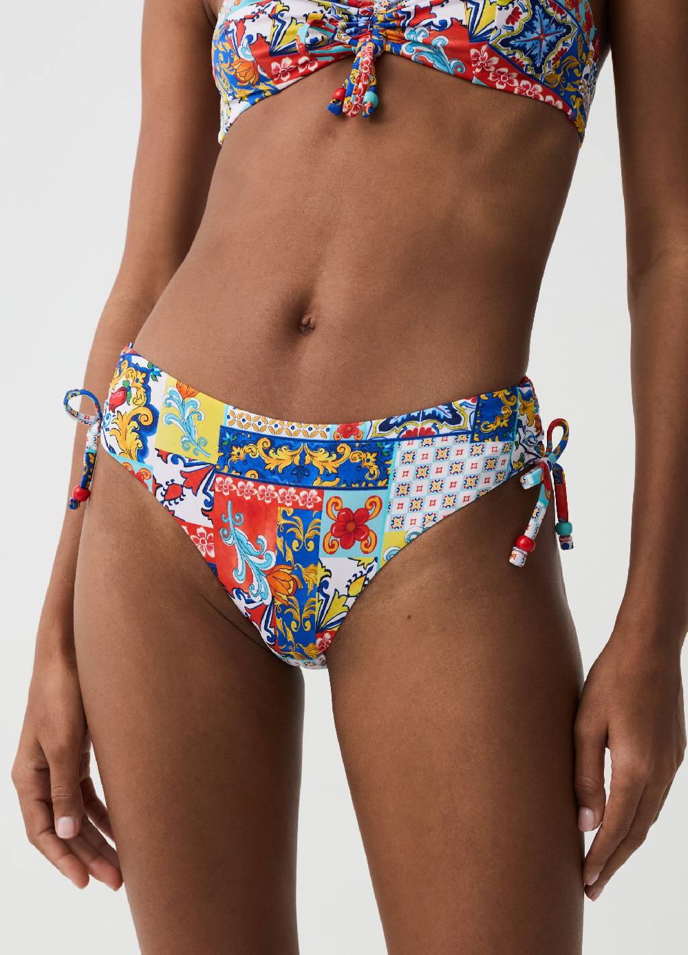 Ovs Slip bikini con coulisse stampa maioliche Vendita Economica