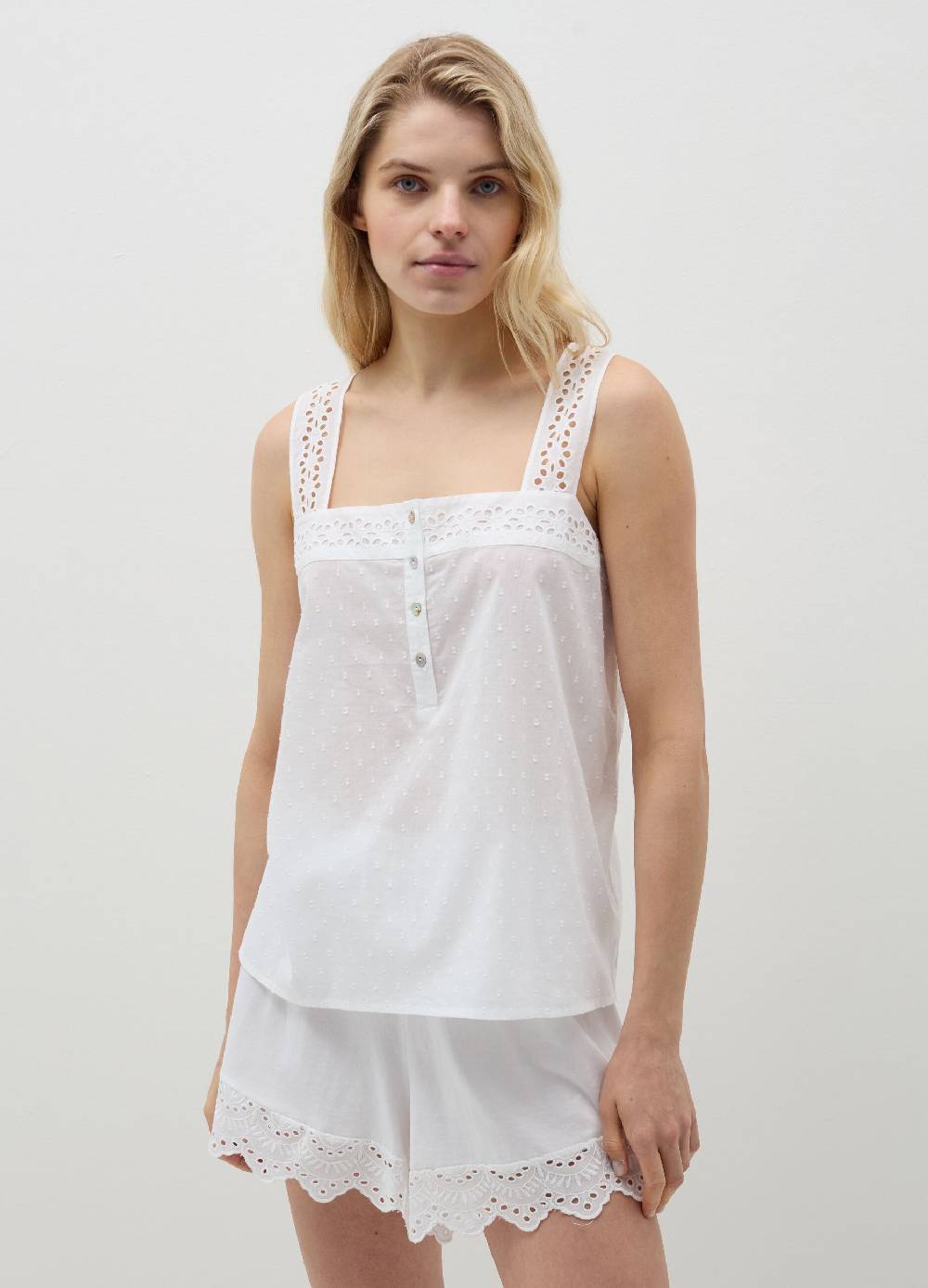 Ovs Top pigiama in cotone dobby con sangallo Saldi Di Fabbrica