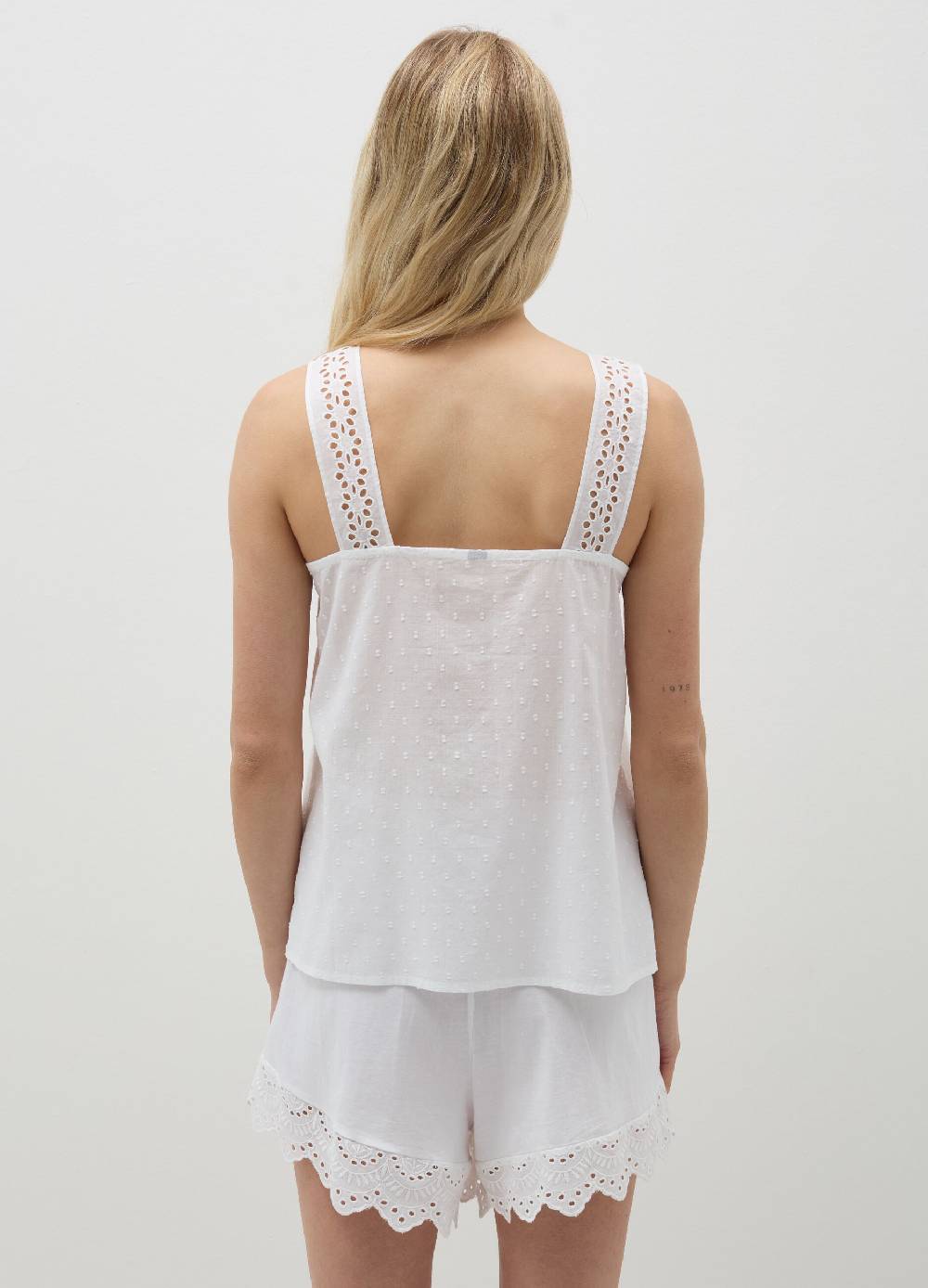 Ovs Top pigiama in cotone dobby con sangallo Saldi Di Fabbrica