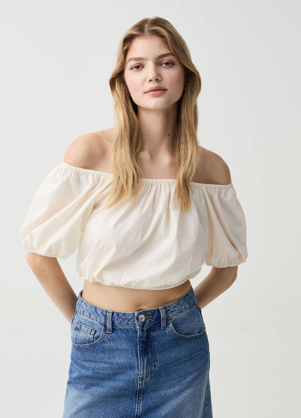 Ovs Crop top in cotone con spalle scoperte Nuova
