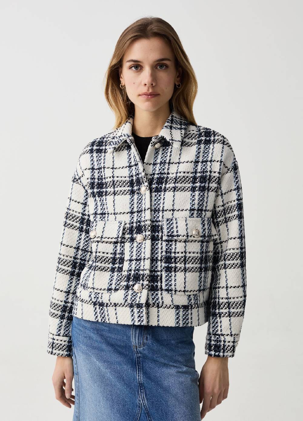 Ovs Shacket in tweed check con bottoni lavorati 2025