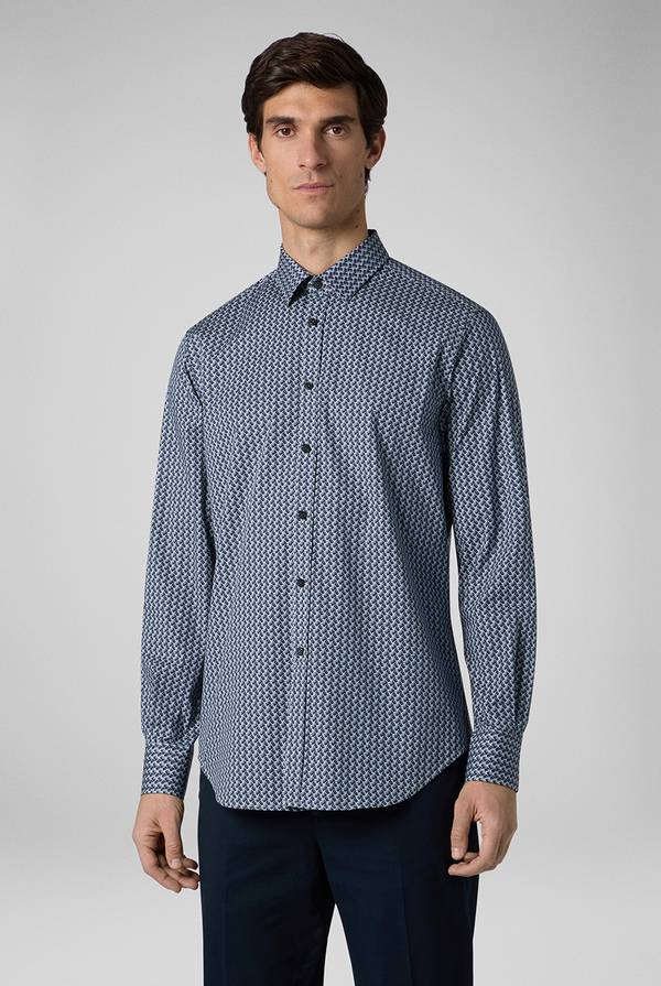 Pal Zileri Camicia in cotone stampato nei toni del blu Consegna Veloce