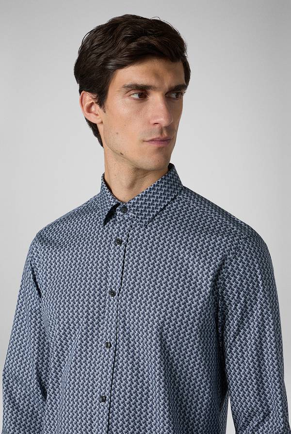 Pal Zileri Camicia in cotone stampato nei toni del blu Consegna Veloce