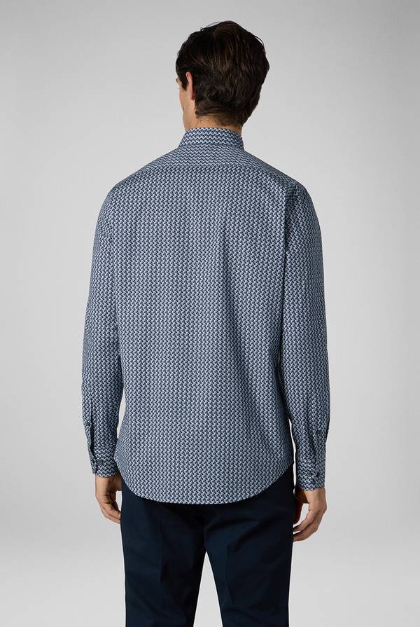 Pal Zileri Camicia in cotone stampato nei toni del blu Consegna Veloce