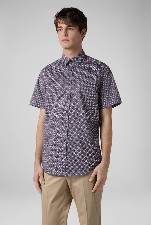 Pal Zileri Camicia bowling stampata nei toni dell'azzurro, bianco e bordeaux Promozione Limitata