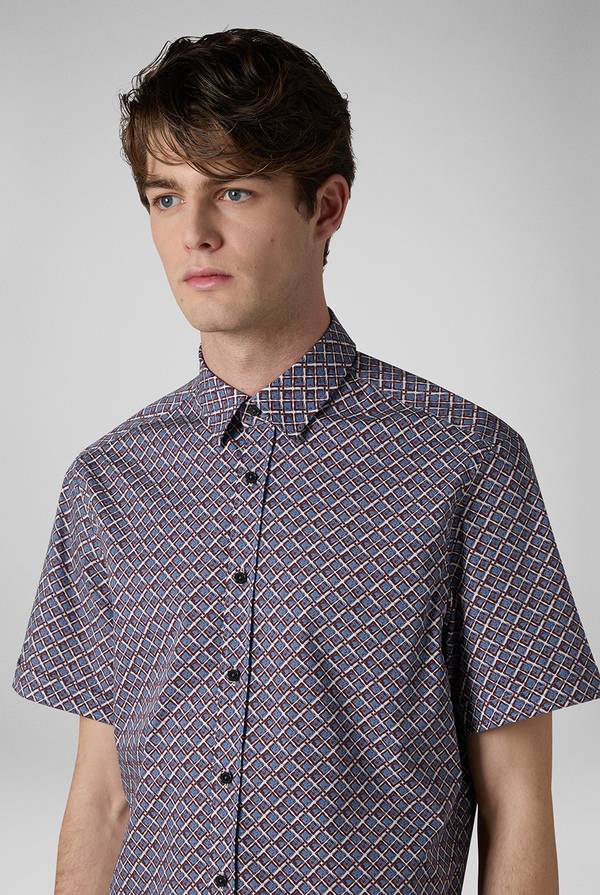 Pal Zileri Camicia bowling stampata nei toni dell'azzurro, bianco e bordeaux Promozione Limitata