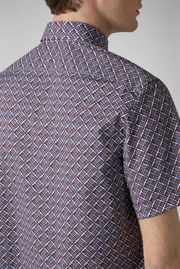 Pal Zileri Camicia bowling stampata nei toni dell'azzurro, bianco e bordeaux Promozione Limitata