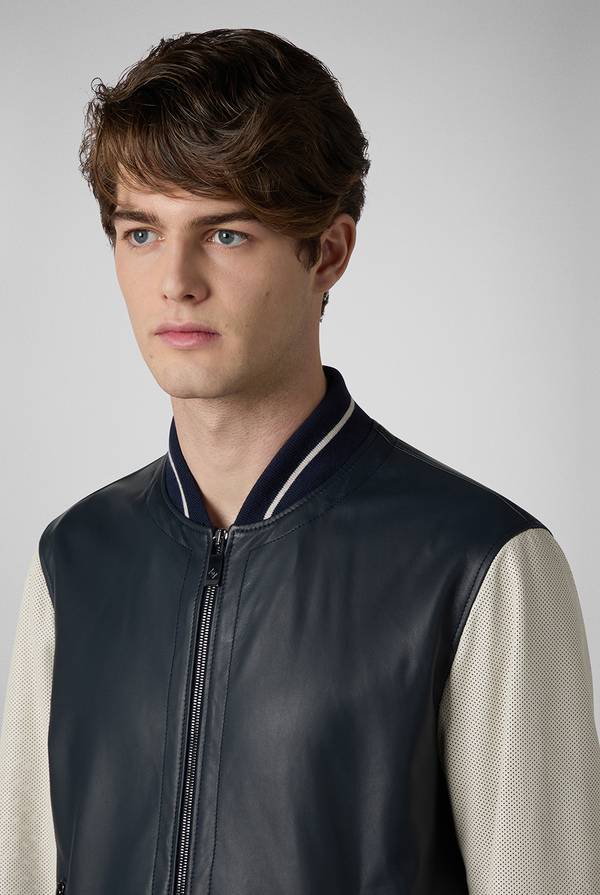 Pal Zileri Varsity Jacket in nappa bicolore blu e panna In Vendita