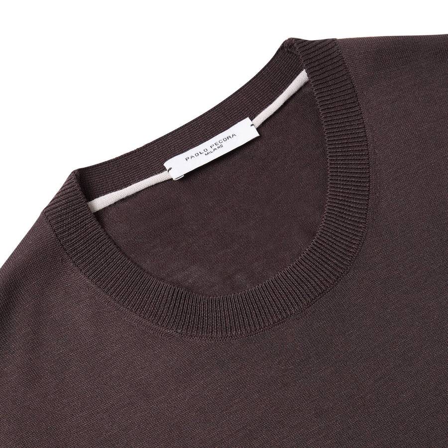 Paolo Pecora Maglia Girocollo in Seta Cotone Extrafine - Ebano Latest fashion