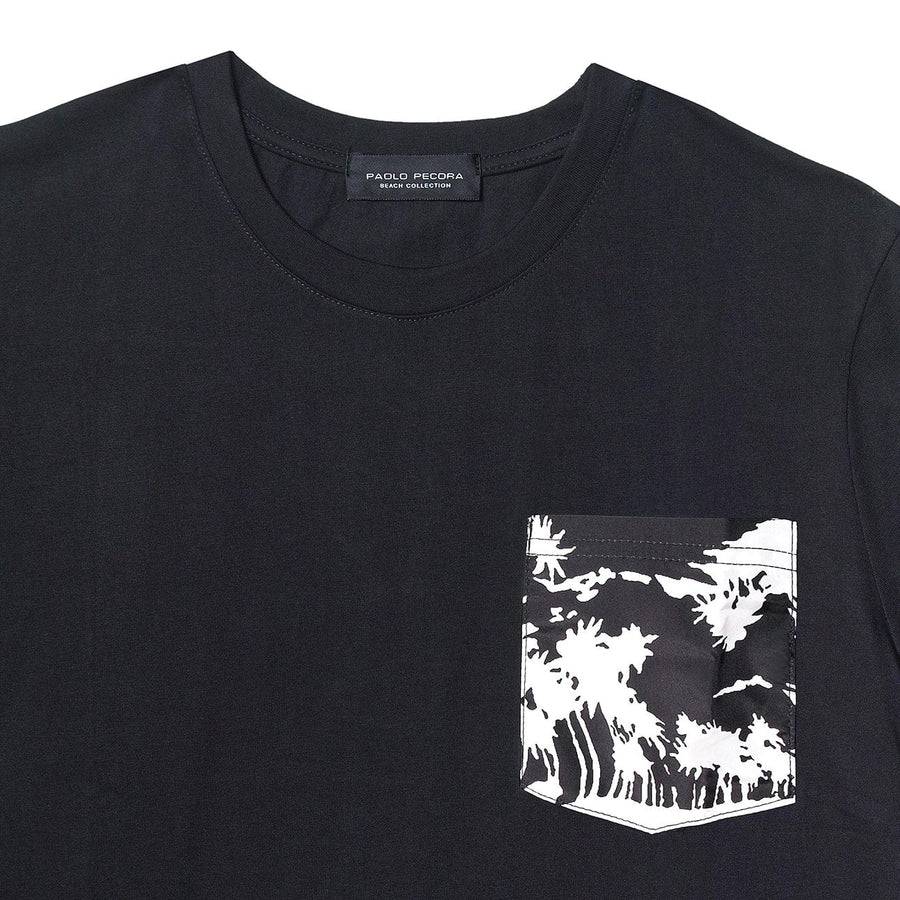 Paolo Pecora T-Shirt Girocollo Nera con Taschino Stampato Offerte giornaliere