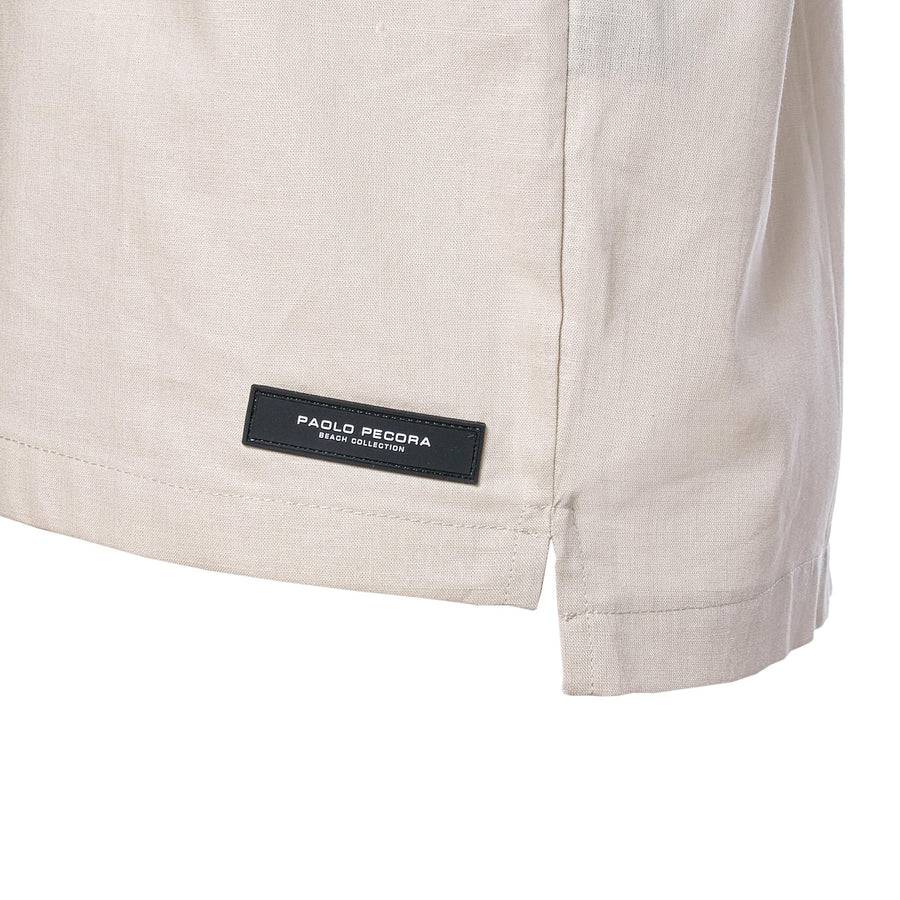 Paolo Pecora Camicia Regular in Lino Beige con Bottoni Sconti VIP