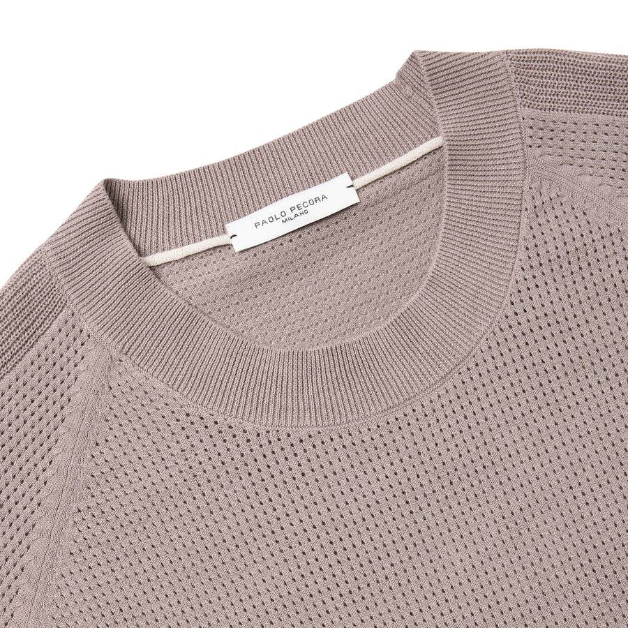 Paolo Pecora Maglia in Cotone Crepe Extrafine - Tortora Lavorazione Traforo Ritorno libero