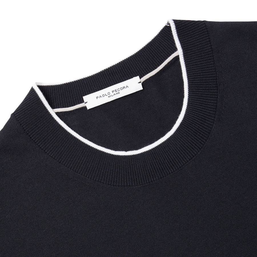 Paolo Pecora Maglia Girocollo in Cotone Extrafine - Nero con Dettagli Bianchi Latest stili