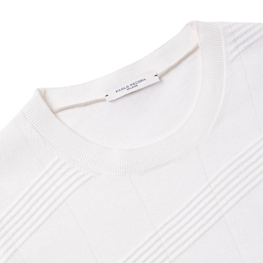 Paolo Pecora Maglia in Cotone Crepe Extrafine - Bianco Motivo Diagonale Limitato a 3 giorni