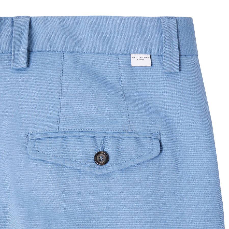 Paolo Pecora Chino in Tela di Cotone Lino - Azzurro Esporta salva