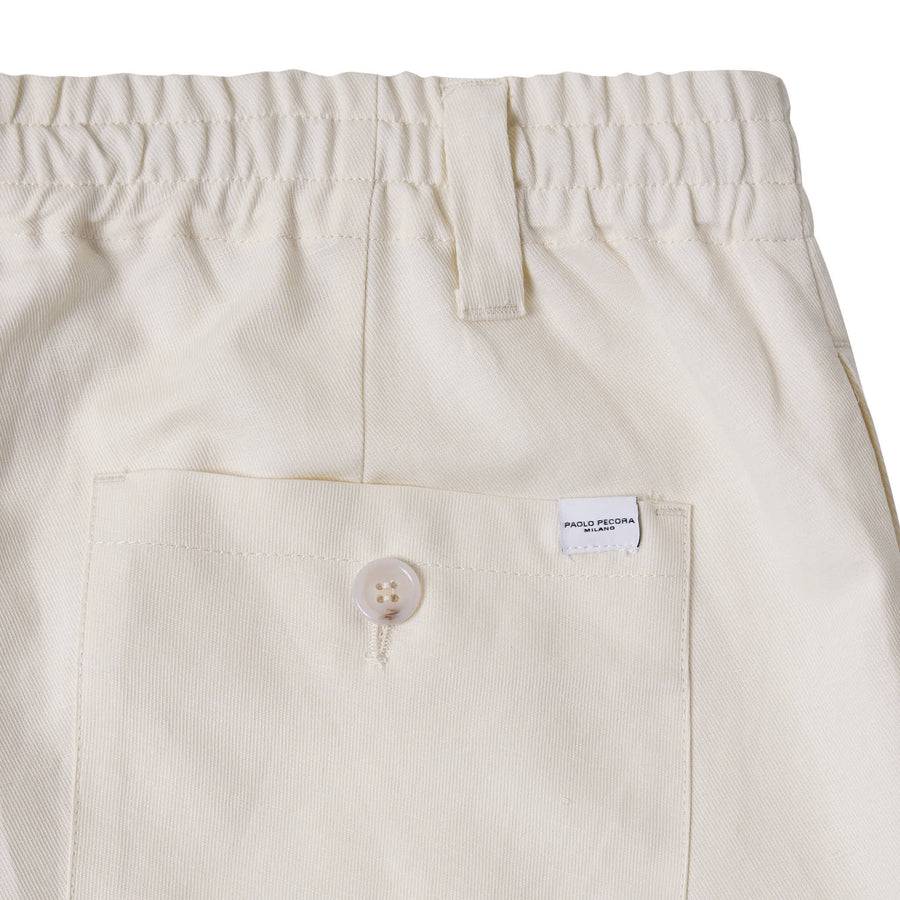 Paolo Pecora Pantaloni in Tela di Cotone Lino - Bianco Ecru Black Friday Prezzi