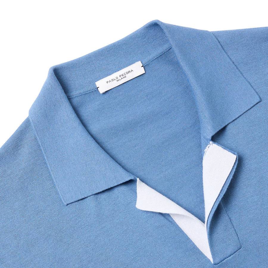 Paolo Pecora Polo in Seta Cotone Extrafine - Azzurro Polvere Duty-free
