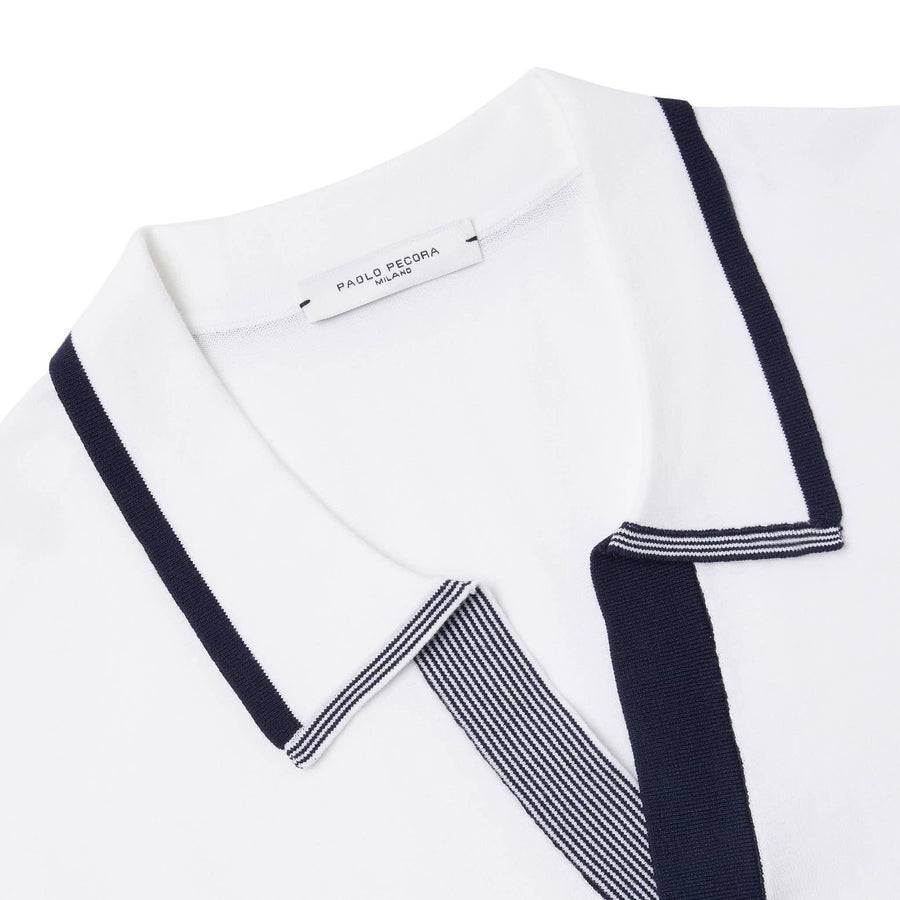 Paolo Pecora Maglia in Cotone Extrafine - Bianco Latte/Navy Italy