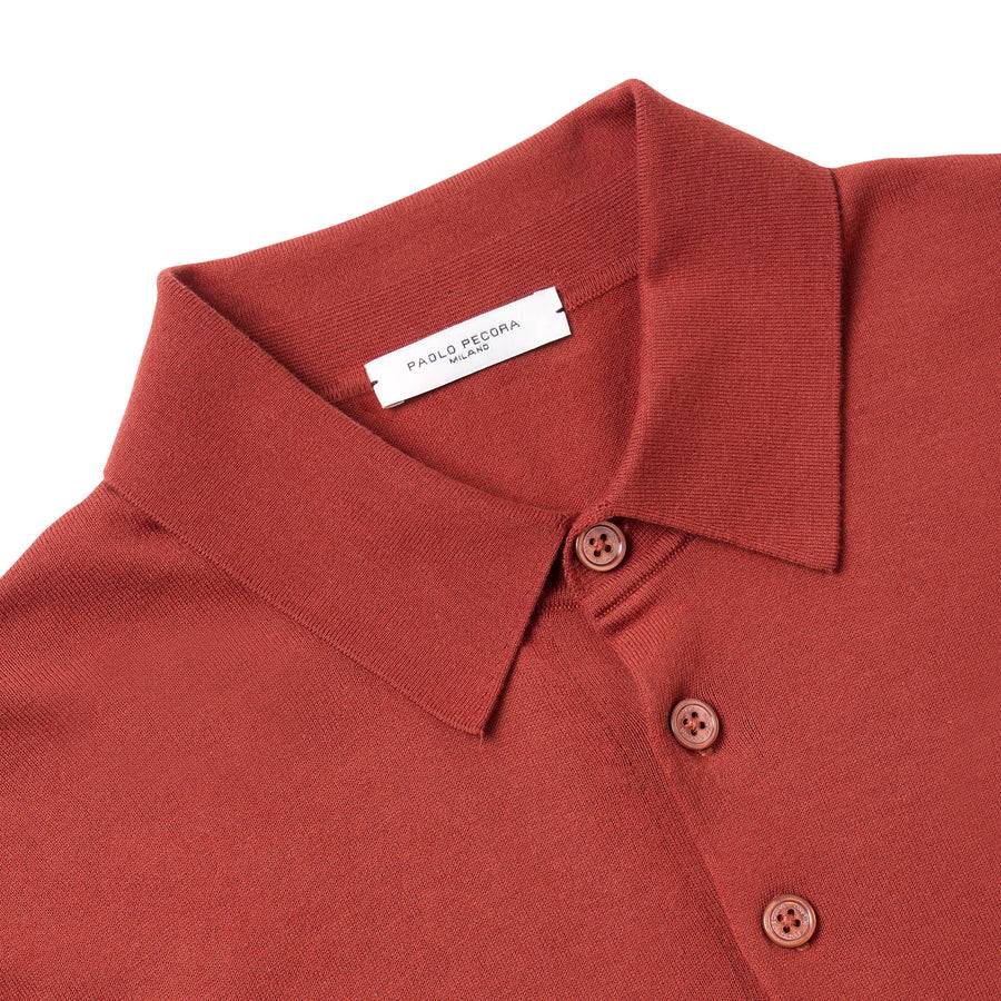 Paolo Pecora Polo Manica Corta in Puro Cotone Extrafine - Rosso Granata In Linea