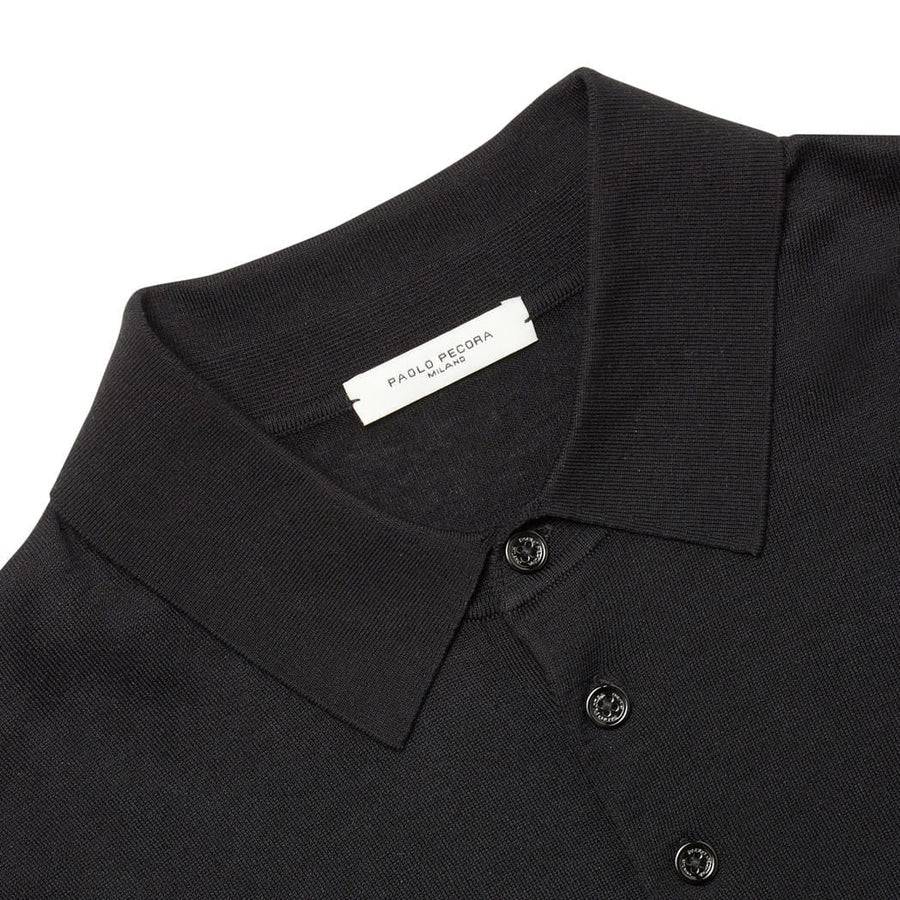 Paolo Pecora Polo in Maglia Nera di Seta Cotone Extrafine Spedizione Gratuita