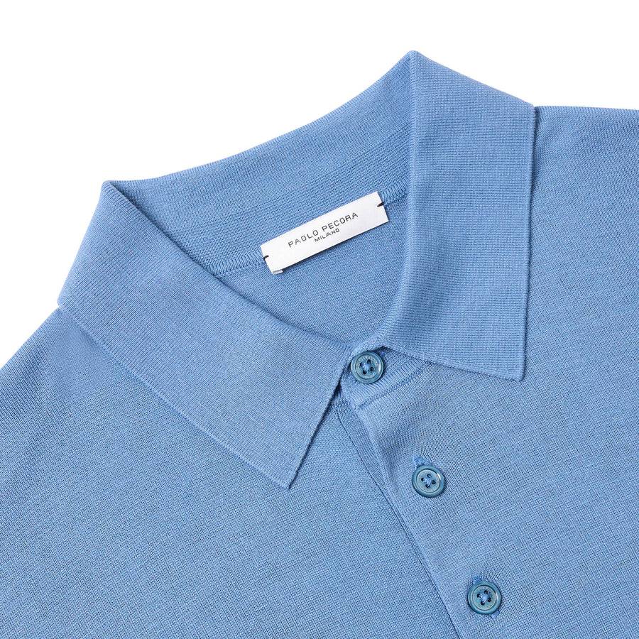 Paolo Pecora Polo Manica Corta in Seta Cotone Extrafine - Azzurro Polvere Presa