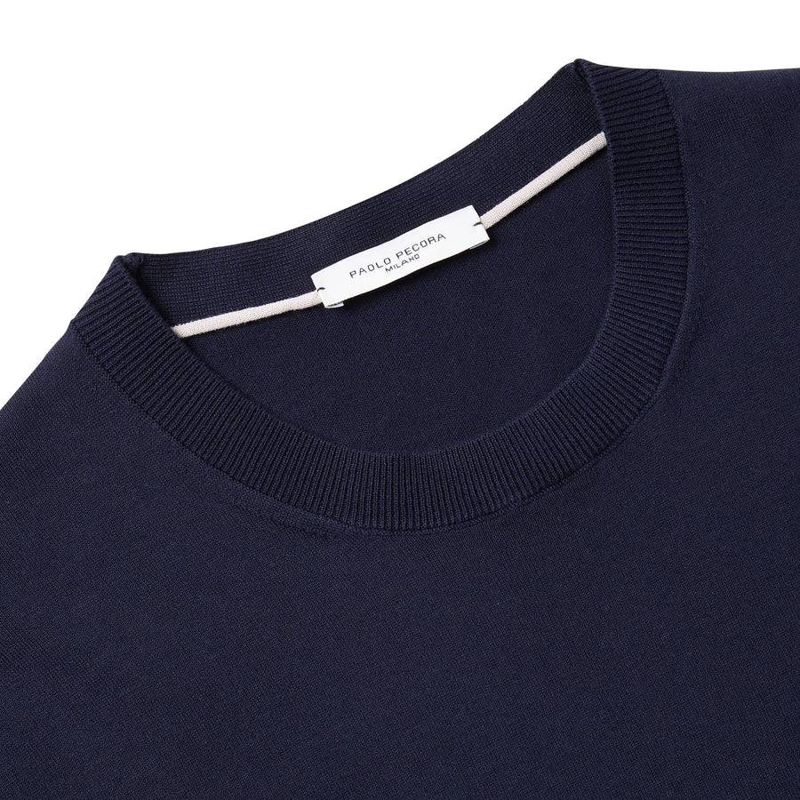 Paolo Pecora Maglia Girocollo in Puro Cotone Extrafine - Blu Navy Sconto