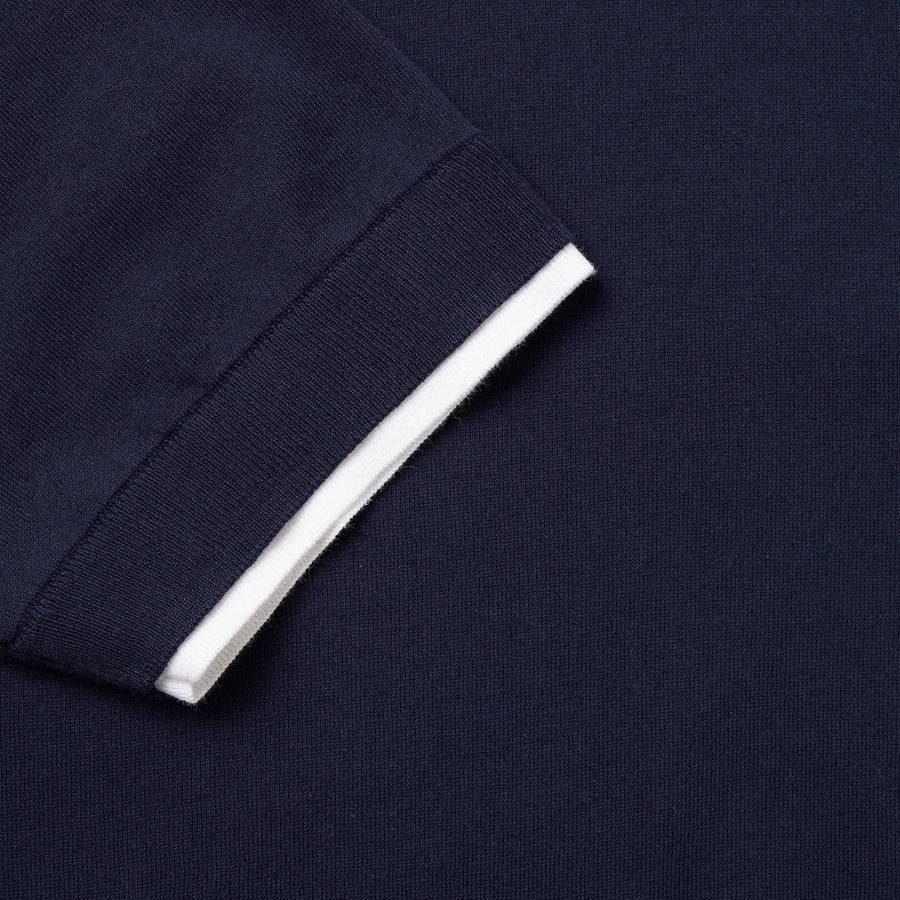 Paolo Pecora Maglia Girocollo in Puro Cotone Extrafine - Blu Navy con Dettagli Bianchi Offerta