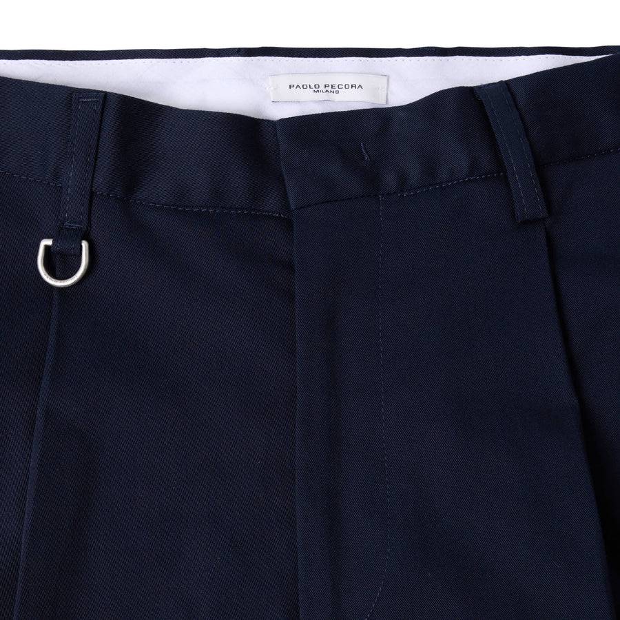 Paolo Pecora Chino Sartoriale in Gabardina di Cotone - Blu Navy Online