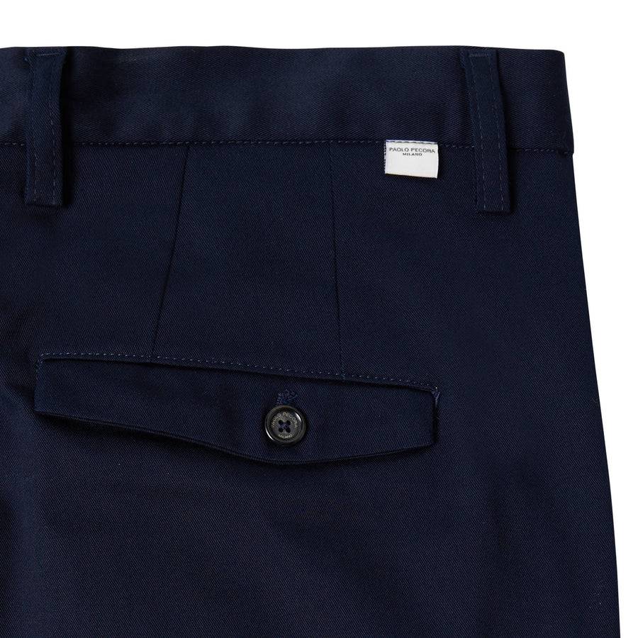 Paolo Pecora Chino Sartoriale in Gabardina di Cotone - Blu Navy Online