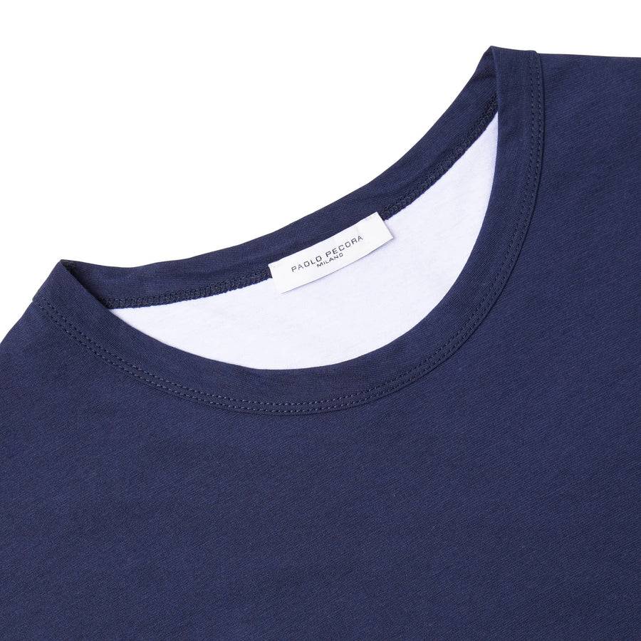 Paolo Pecora T-Shirt in Jersey e Contrasti - Blu Navy In Vendita