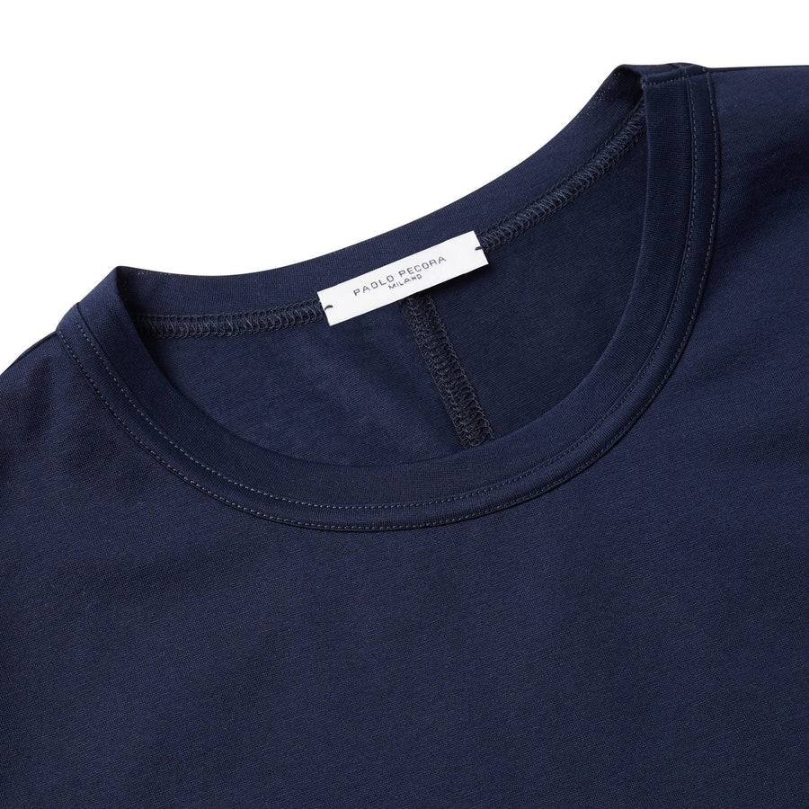 Paolo Pecora T-Shirt in Jersey Lucido - Blu Navy Saldi