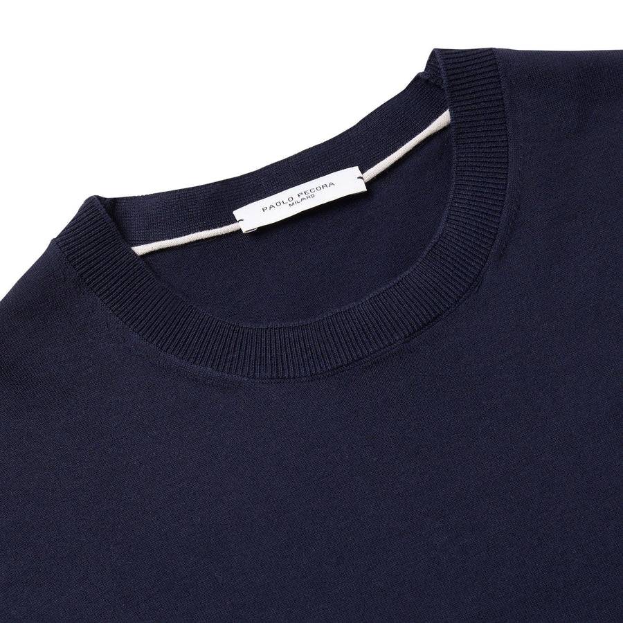 Paolo Pecora Maglia Manica Lunga in Puro Cotone Extrafine - Blu Vendita Calda