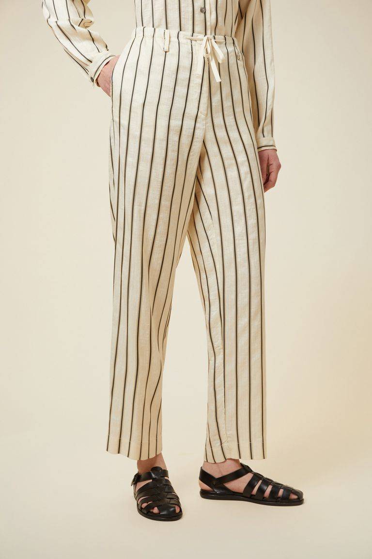 Pomandere Pantalone rigato con elastico in vita e coulisse Saldi