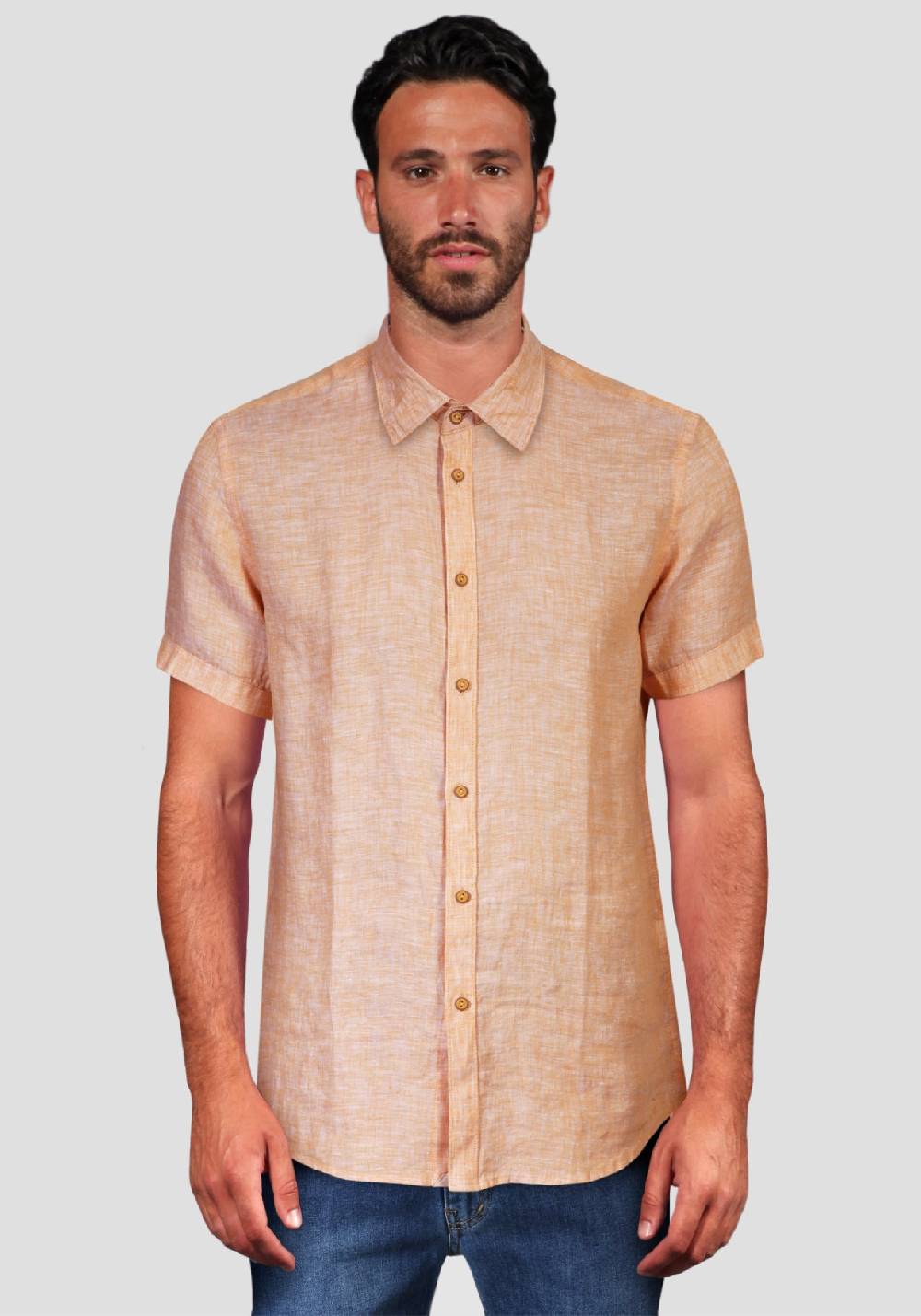 Primo Emporio Camicia Lino Mezza Manica - Arancio I Più Venduti