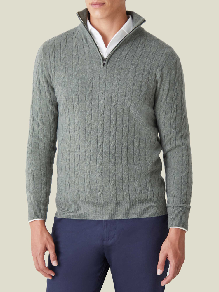 Luca Faloni maglia mezzocollo a trecce con zipcashmere a 2 fili