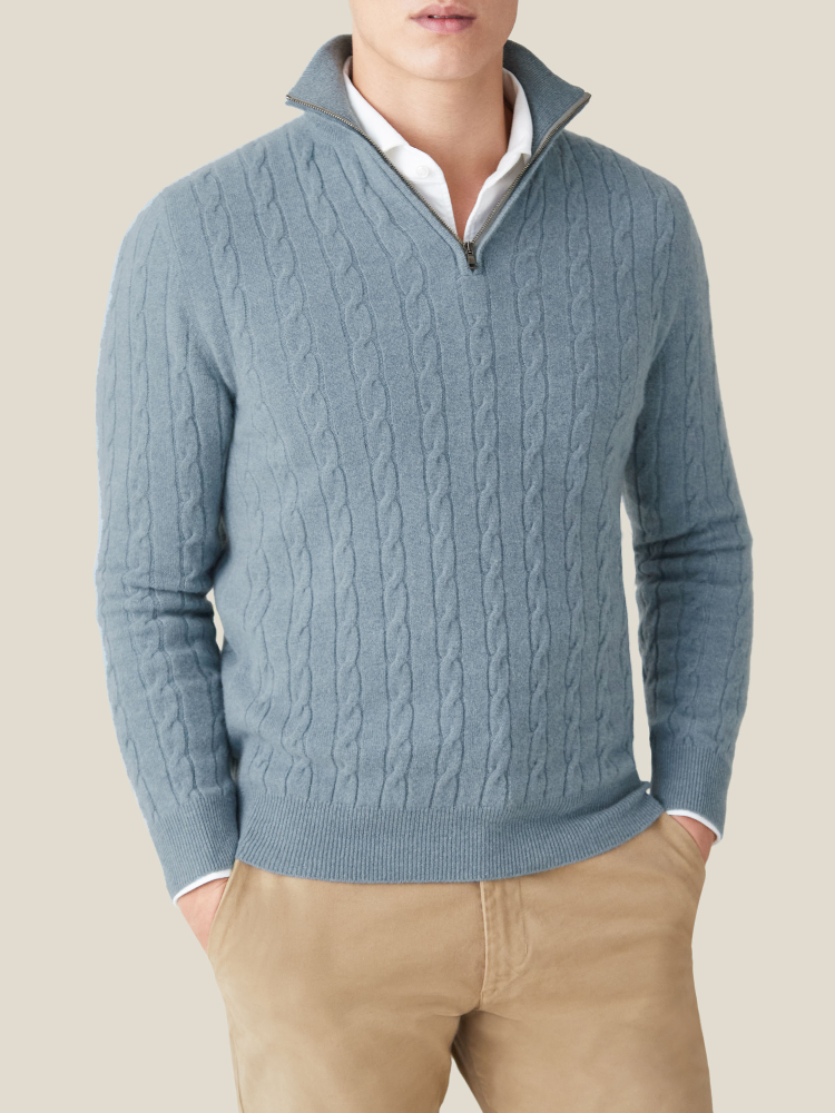 Luca Faloni maglia mezzocollo a trecce con zipcashmere a 2 fili