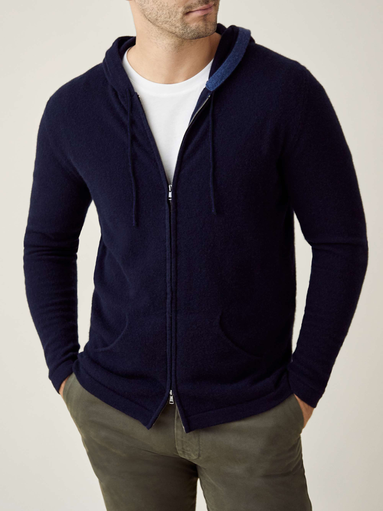 Luca Faloni Felpa con cappuccio e zipcashmere a 2 fili