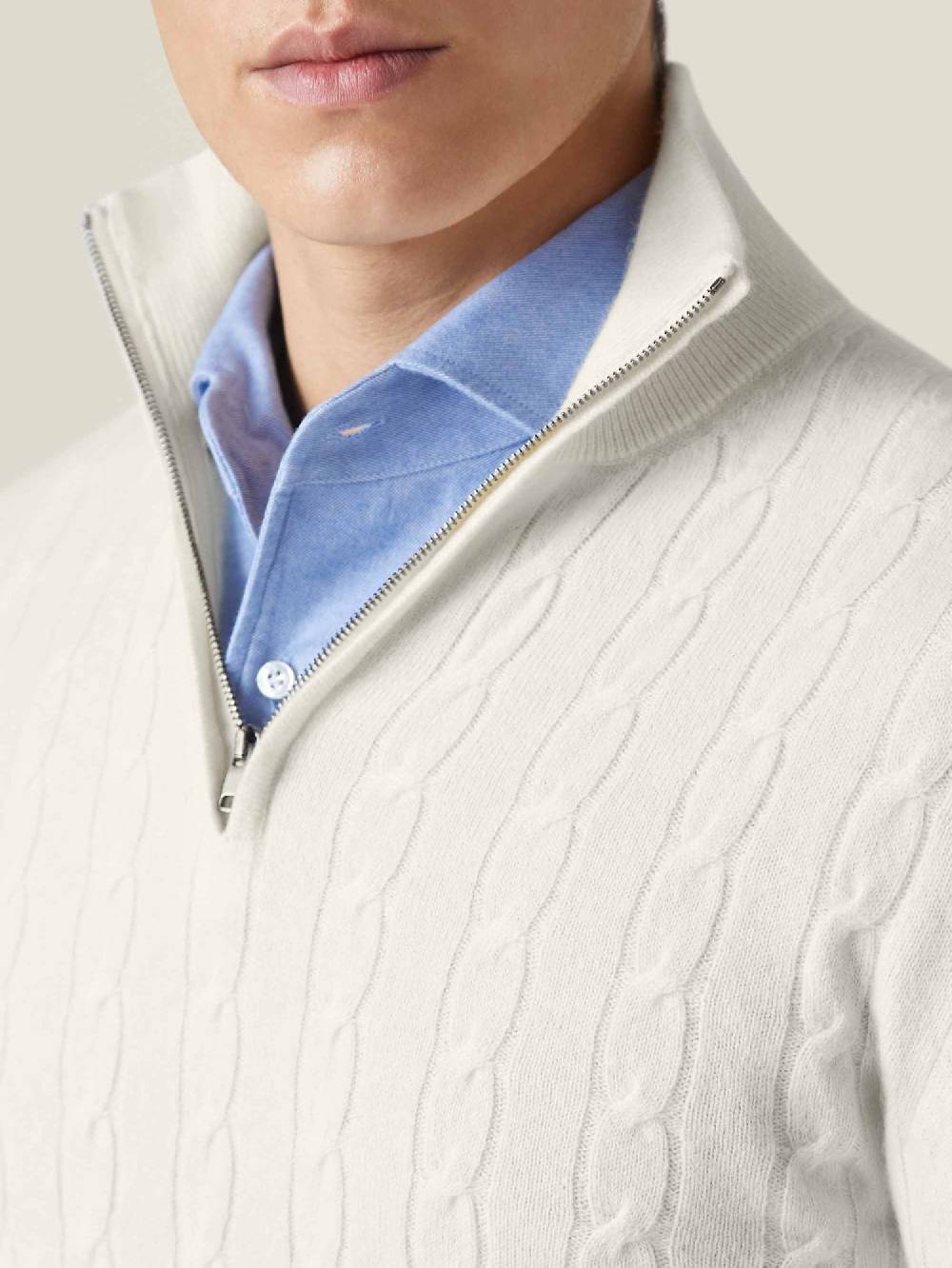 Luca Faloni maglia mezzocollo a trecce con zipcashmere a 2 fili Saldi Di Fabbrica