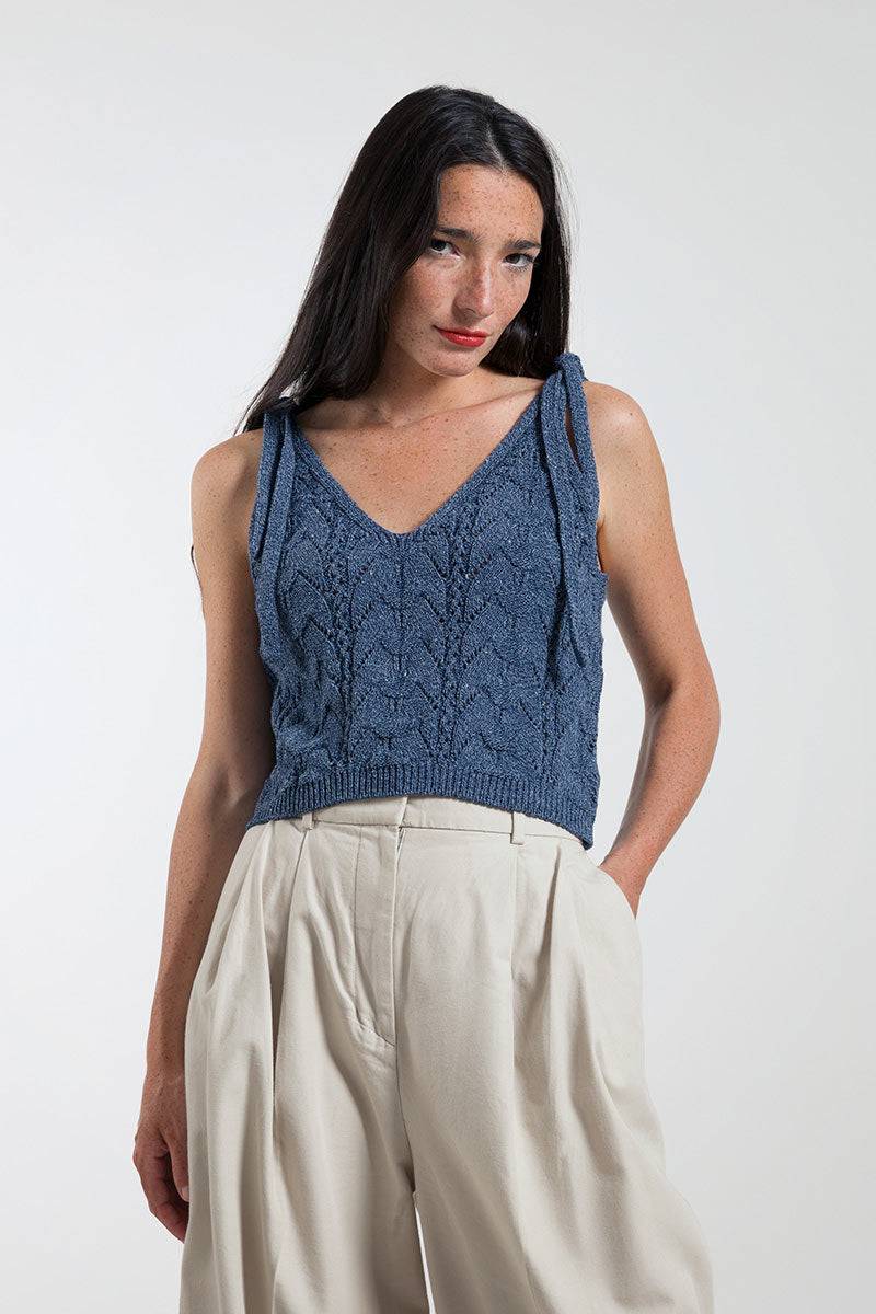 Rifò RENÉ Top Donna Cotone Jeans Rigenerato Sostegno trimestrale