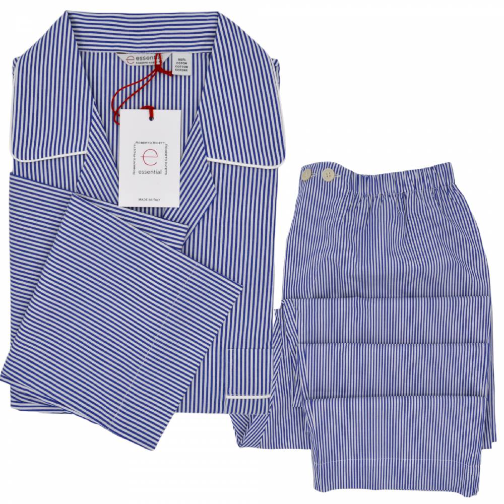 Roberto Ricetti PIGIAMA ESSENTIAL LUNGO - RIGA BIANCA E BLU Presa