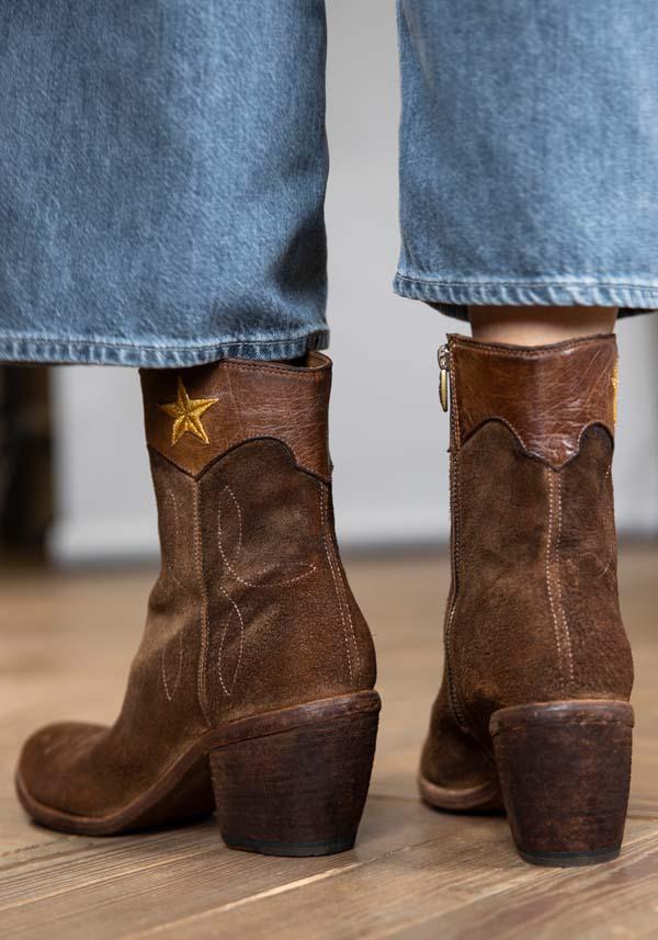 Rose & Lini FAUZIAN JEUNESSE “BOOT 3804” CORK SUEDE TEXAN ANKLE BOOTS Sconti VIP