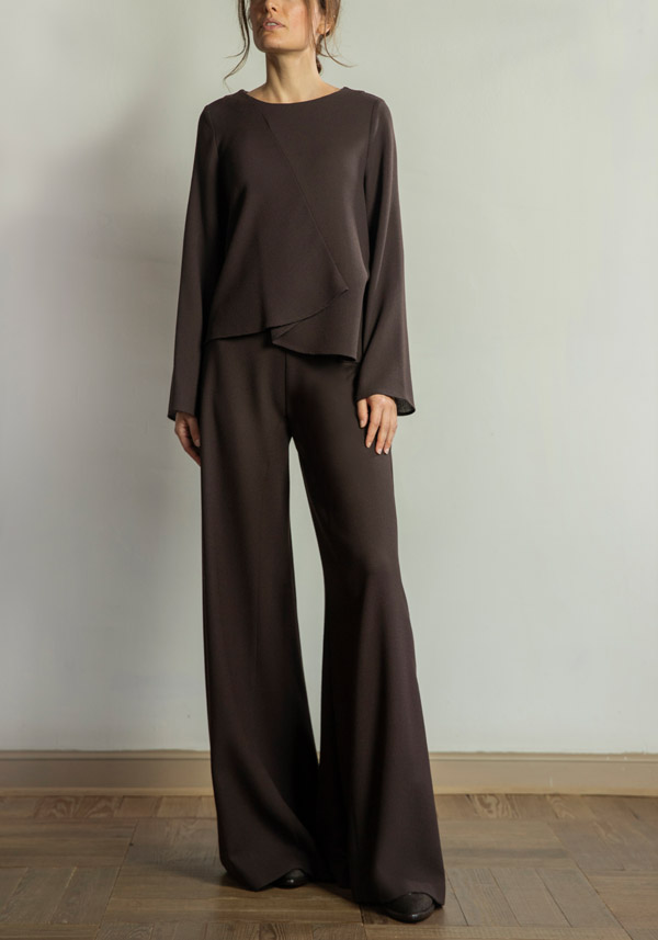 Rose & Lini STEFANO MORTARI WOOL FLARE “PANTS 5235” BROWN Nuovo