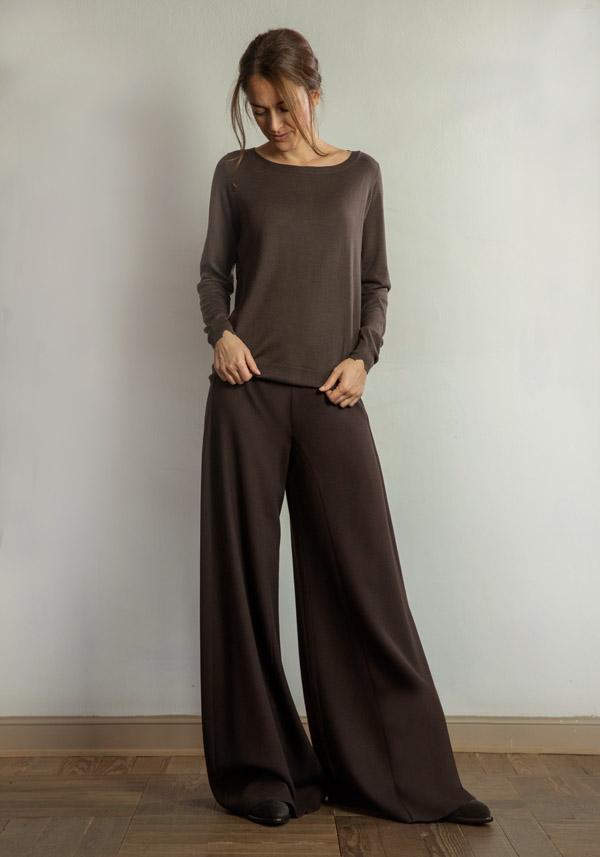 Rose & Lini STEFANO MORTARI WOOL FLARE “PANTS 5235” BROWN Nuovo